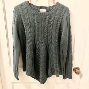 Altar'd State Cable Knit Sweater with Lace Up Detail in Back-Dark Green